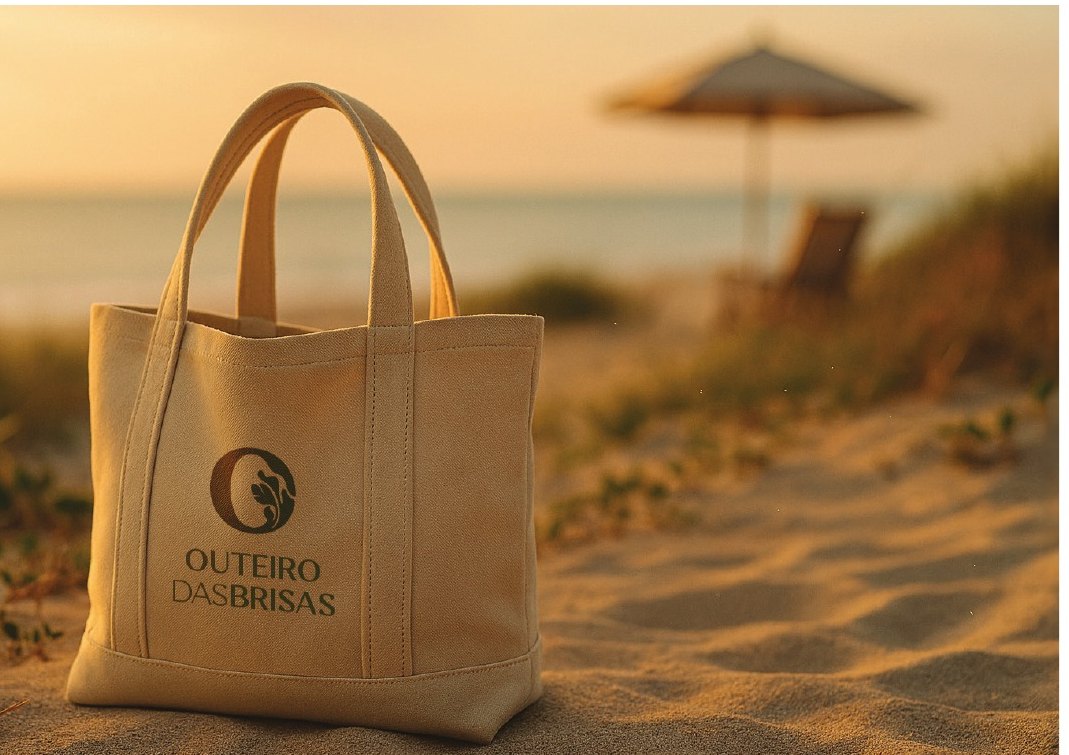 Ecobag da marca Outeiro das Brisas na areia